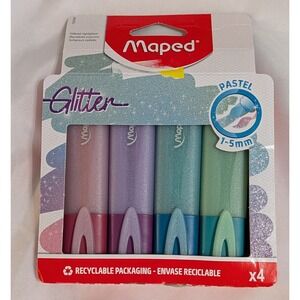 Maped Glitter Pastel Highlighters 4 Pack Multicolor New Chisel Tip 742046